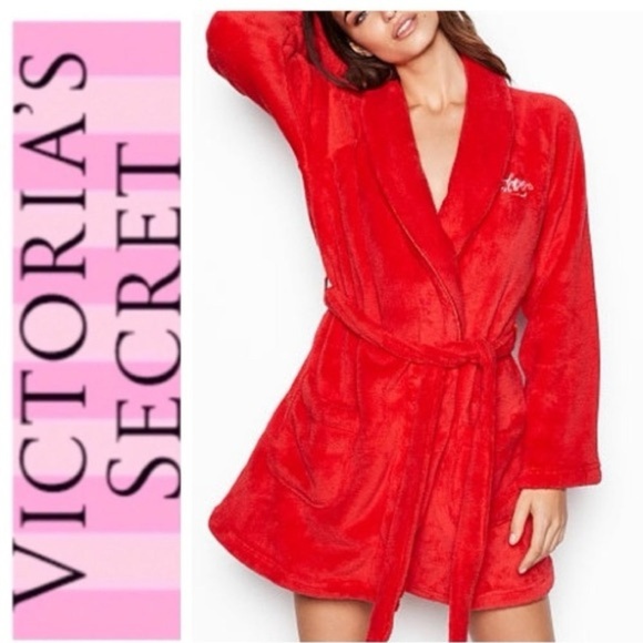Victoria's Secret Other - Victoria's Secret Logo Short Fleece Soft Cozy Robe Size XS/S Vibrant Red Robe